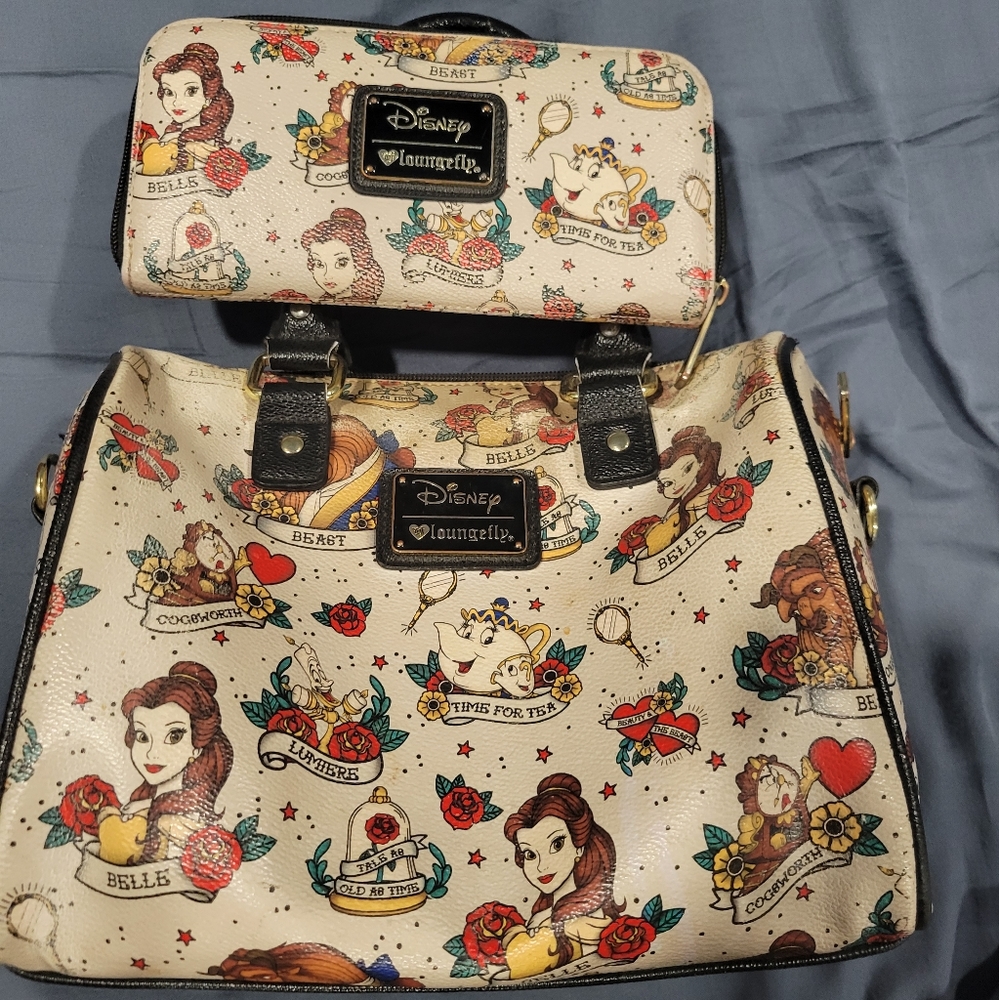 Loungefly beauty and the beast purse and matching wallet